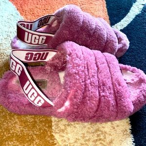 UGG Fluff Yeah Slide Sandals Taffy Pink Sheepskin Slippers Fuzzy Women Size 6